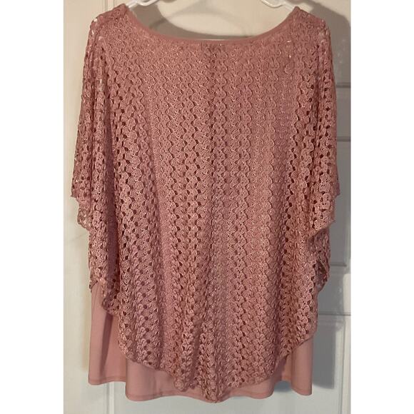 Onyx Coral Tank W/Crochet Lace batwing Poncho Style Overlay Pearl Feature Top 3X - Picture 3 of 7